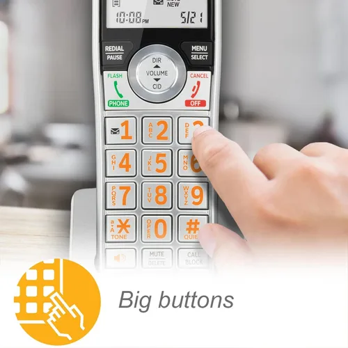 Vista 6 de AT&T CL84207 DECT 6.0 Teléfono con cable de 2 teléfonos para el hogar con largo alcance, contestador, bloqueo de llamadas, locutor de identificación