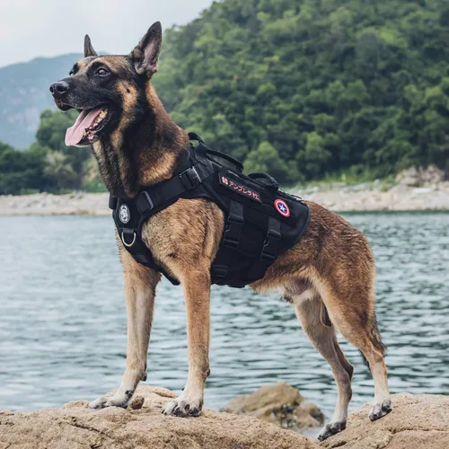 Vista 7 de OneTigris Arnés táctico grande para perros, arnés de perro ajustable sin tirones, arnés de perro resistente con asa, paneles grandes de gancho