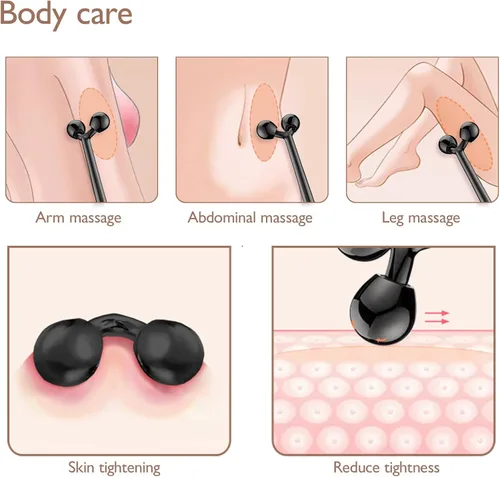 Vista 4 de Tekson Rodillo facial, masajeador facial de metal, herramienta de masaje para cara (negro)