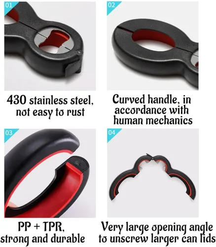 Vista 7 de Abrelatas 6 en 1, tapa de rosca, multiusos, abrebotellas, tapa de frasco, agarre de cocina, herramienta de cocina