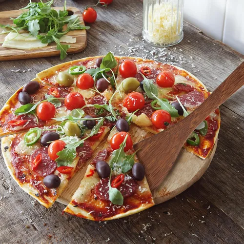 Vista 3 de Espátula de madera para utensilios de cocina antiadherentes, juego de utensilios de madera para cocinar, espátula plana inclinada de mango largo