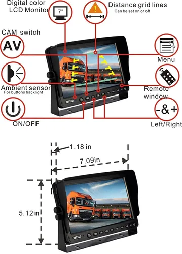 Vista 3 de AHD 1080P 7 "retrovisión inversa sistema de cámara doble de respaldo, dos cámaras con visión nocturna impermeable IP69K a prueba de vibraciones 10G