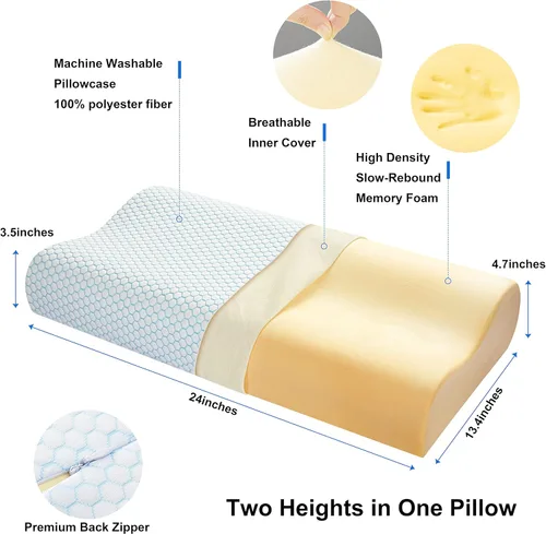 Vista 3 de Almohada de espuma viscoelástica Anvo, almohada ortopédica cervical de contorno de cuello para dormir de lado, boca arriba o boca abajo, diseño