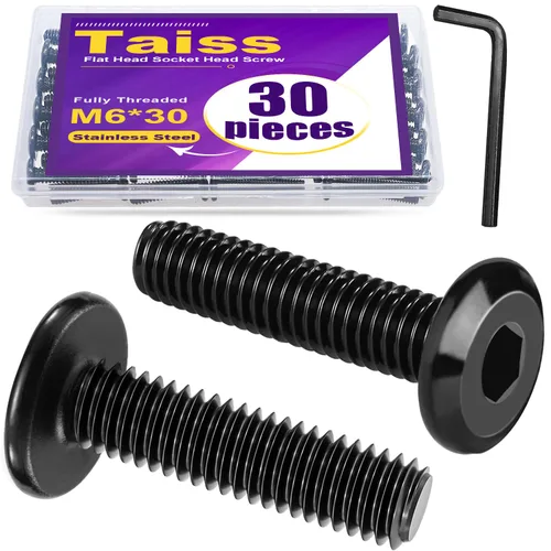 Taiss 30 piezas M6 x 30 mm Tornillos de cabeza plana para muebles, pernos de muebles de acero inoxidable 18-8 (304), pernos M6 negros cincados