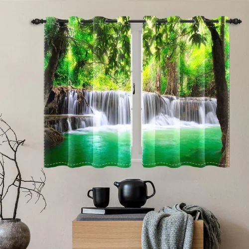 Vista 126 de Cortinas opacas para ventana con vista de cascada, día soleado, amanecer, primavera, paisaje natural, cortinas de ventana con aislamiento térmico