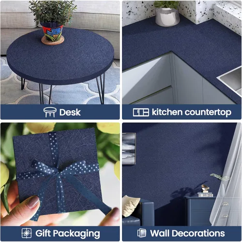 Vista 5 de Rollo de papel tapiz azul oscuro para despegar y pegar, papel autoadhesivo extraíble e impermeable, de seda, para niños, envoltura de vinilo