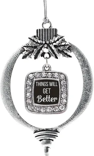 Vista 124 de Inspired Silver - Adorno de flor de iris - Adornos navideños con dije cuadrado de plata con joyas de circonita cúbica