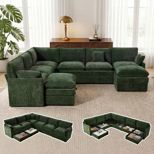 Vista 15 de Sofá modular con almacenamiento, sofá cama de 103 pulgadas, sofá cama seccional, sofá nube de gran tamaño con otomana móvil, sofá moderno de 6