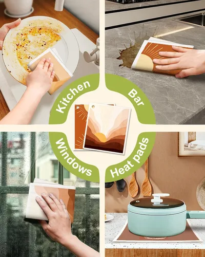 Vista 6 de Paños de cocina suecos reutilizables para lavar platos, absorbentes, de secado rápido, sin olor, esponja sueca, decorar, paquete de 6 toallas suecas