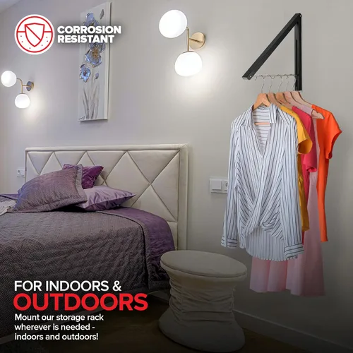 Vista 7 de Percha Única Plegable para Ropa, Perchero Retráctil de Pared para Secador de Ropa, Barra Colgante para Secar, Pequeños Estantes Plegables para Ropa