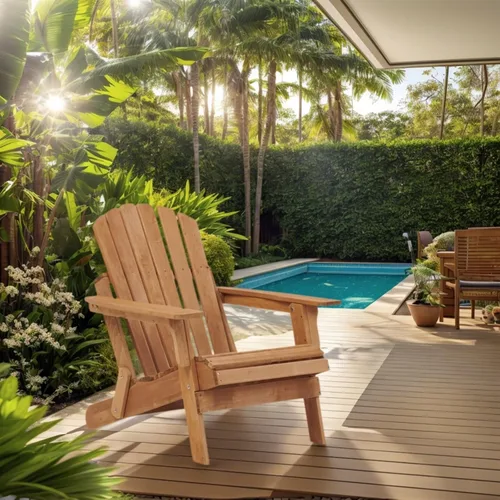 Vista 2 de Donext Silla Adirondack plegable, silla de patio de madera de capacidad de 330 libras con acabado a base de agua, sillas de salón de exteriores