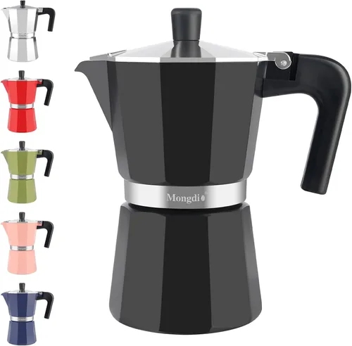 Vista 9 de Mongdio Cafetera de Espresso para Estufa Moka, Cafetera Cubana para Estufa, Olla Mocha Greca Italiana, 9 Tazas de Espresso, 15 oz - Plata Plateado