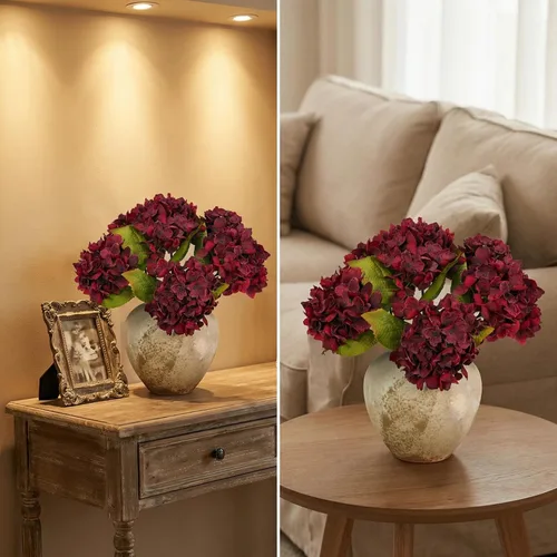 Vista 7 de TOPIA Flores Artificiales de Seda de Otoño Hortensias Secas Artificiales Ramo de Flores Artificiales de Otoño Flores Secas Decoraciones de Otoño
