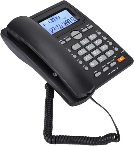 Vista 5 de Teléfono fijo con cable, conjunto de extensión de doble puerto, pantalla de identificación de llamadas de teléfono con cable de escritorio