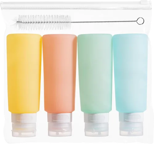Vista 28 de MICEBAY Botellas exprimibles de condimentos para salsas, mini recipiente de silicona para aderezo de ensalada de 1 onza para llevar con bolsa
