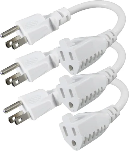 Vista 13 de KUNCAN Cable de extensión de alimentación corto – 8 pulgadas, 3 clavijas, protector de toma de tierra 16AWG/13A, cable de alimentación resistente