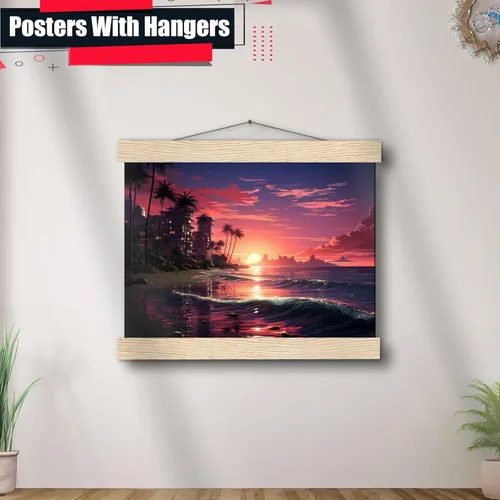Vista 3 de Neon Sunset Vibes Florida Synthwave Sunset Framed poster Print, Retro Miami Style Wall Art, Wall Art, Art Print