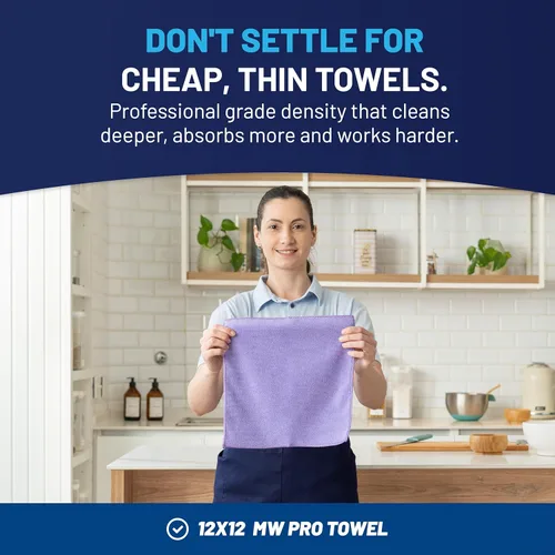Vista 3 de MW Pro - Paños de limpieza de microfibra a granel al por mayor Morado - Caja: cantidad 384 Tamaño 12 x 12 pulgadas Toallas de microfibra