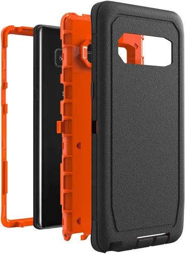 Vista 5 de Funda WOGROO para Galaxy Note 8, funda protectora resistente a caídas y golpes de grado pesado y resistente para Samsung Galaxy Note 8, Negro+Naranja
