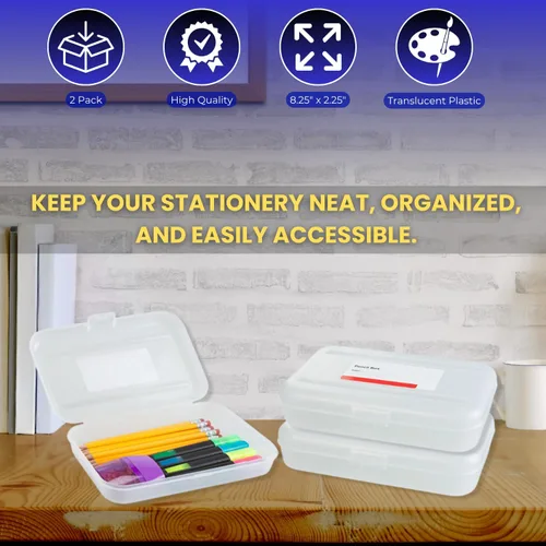 Vista 6 de 1InTheOffice Caja de lápices, estuche de plástico transparente de 8 x 5 pulgadas, (paquete de 2)