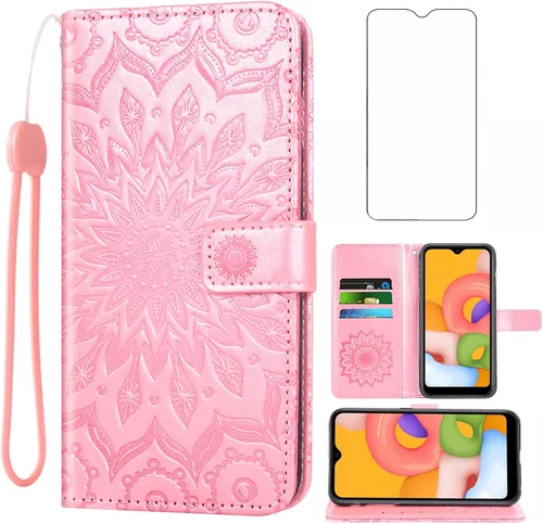 Vista 9 de Asuwish Funda de teléfono para Samsung Galaxy A01 con protector de pantalla de vidrio templado y funda delgada de cuero con soporte para tarjetas