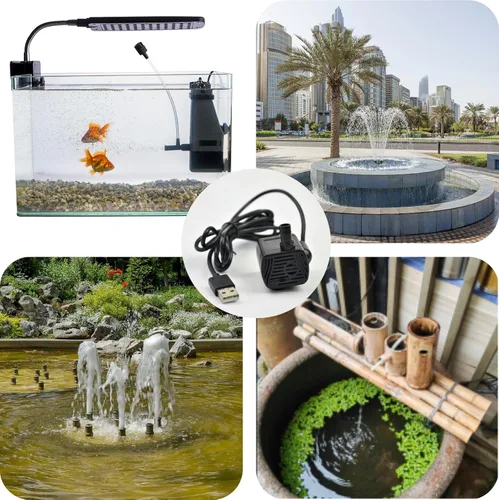 Vista 6 de CONQUERALL DC 3.5-9V DC micro bomba sumergible interfaz USB 200L/h caudal ajustable, adecuado para paneles solares, fuente de gato