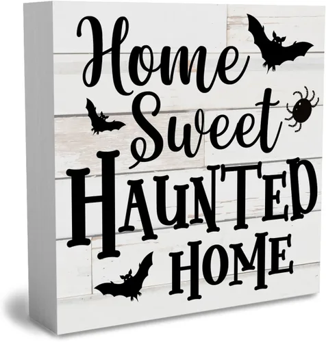 Rustic Home Sweet Haunted Home - Letrero de madera de Halloween, lindo letrero de otoño, decoración de casa de campo, caja de madera decorativa con