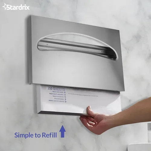 Vista 6 de Stardrix Dispensador de fundas de asiento de inodoro de acero inoxidable, soporte de pared individual o 1/2 pliegue de gran capacidad para asiento