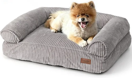 Vista 11 de FUKUMARU Sofá cama para perros, acogedora cama de pana para gatos de interior con funda lavable, cama ortopédica impermeable de 28 pulgadas