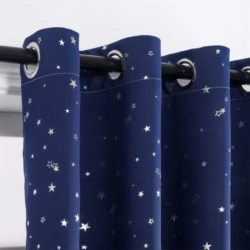 Vista 4 de Cortinas opacas plateadas para sala de estar, cortinas de dormitorio de niños y niñas, cortinas de tul blanco para ventana de ventana azul estrella