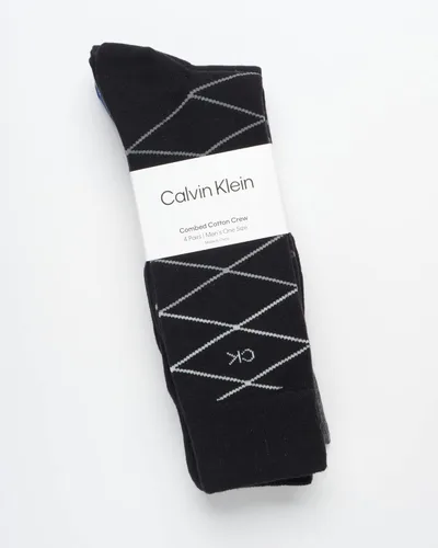 Vista 2 de Calvin Klein Calcetines de vestir para hombre - Calcetines estampados de mezcla de algodón (paquete de 4), Black