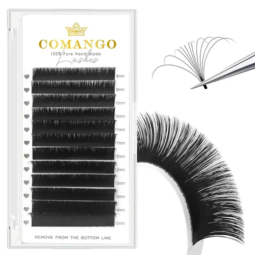 Vista 25 de CoMango - Extensiones de pestañas de color morado degradado 0.07, rizo C de 0.315-0.551 pulgadas, bandeja mixta, extensiones de pestañas de volumen