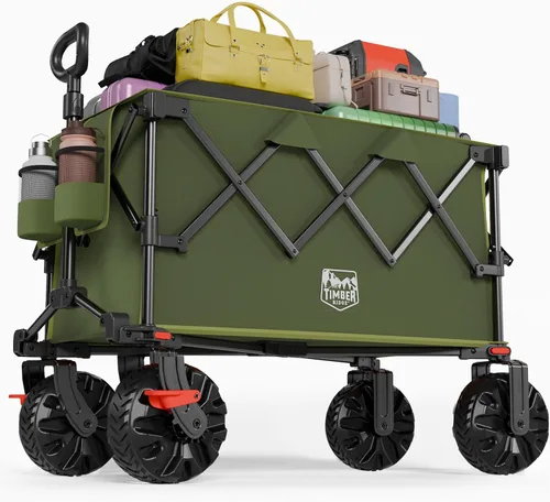 Vista 9 de Timber Ridge Carro plegable para exteriores con frenos, carrito plegable resistente con ruedas todo terreno para compras, camping, jardín, con bolsa