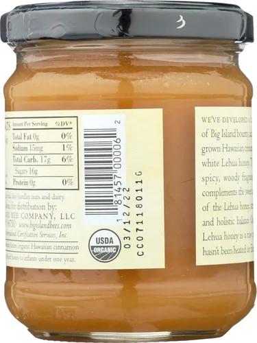 Vista 2 de Big Island Bees - Miel cruda orgánica de Lehua y canela (frasco de vidrio de 9 onzas)