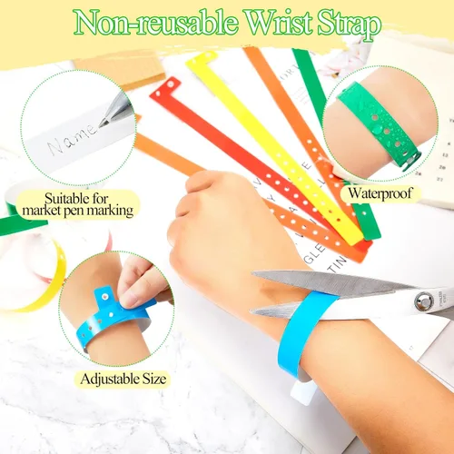 Vista 3 de Henoyso 600 pulseras de plástico de colores surtidos para eventos, fiestas, muñequeras de vinilo, pulsera de plástico, pulsera de identificación a