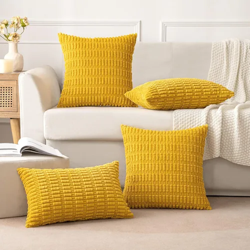 Vista 131 de MIULEE- Juego de 2 fundas de pana suave para cojín; diseño a rayas estilo bohemio, moderno, rural; decoración costera p/verano, hogar, sala de Azul