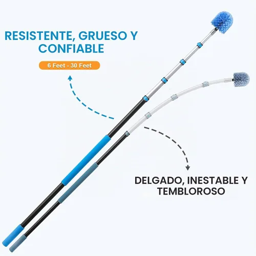 Vista 2 de Poste de extensión telescópico de 6 a 30 pies de largo, poste extensible multiusos con punta de metal universal giratoria, poste telescópico