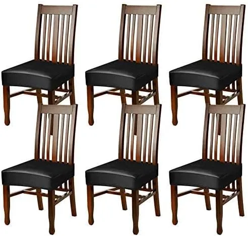 Vista 2 de Fuloon Fundas para sillas de comedor, de piel sintética sólida, impermeables y resistentes al aceite, fundas elásticas para sillas de comedor