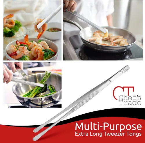 Vista 6 de Chef's Trade Pinzas profesionales de cocina y cocina, pinzas de acero inoxidable de 12 pulgadas, multiuso