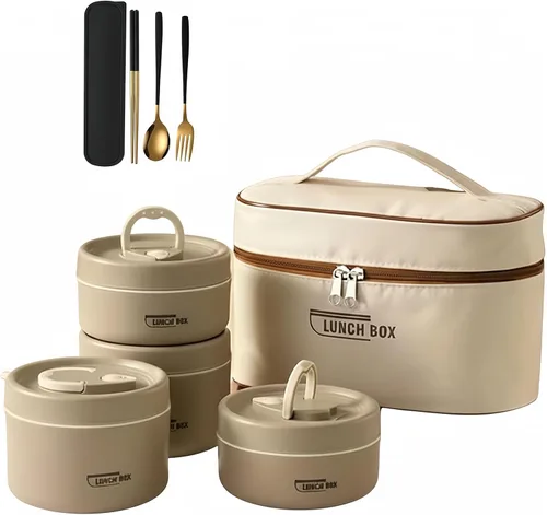 Vista 14 de Juego de recipientes de almuerzo aislados portátiles, contenedor de almuerzo de acero inoxidable apilable de 2/3/4 niveles separado con bolsa