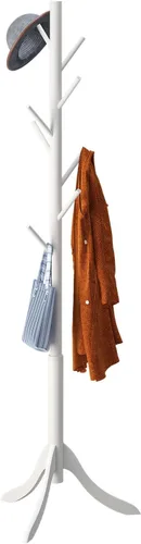 Vista 10 de Perchero Independiente, Soportes de Abrigo para Entrada, Perchero de Bambú con 8 Ganchos para Chaqueta, Bolso, Portabufanda, Soporte para Paraguas