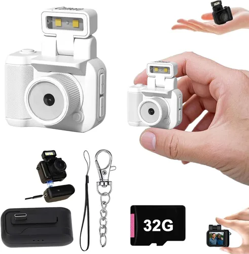 Vista 16 de cámara retro instantánea, mini cámara nostálgica vintage, 1080p HD con luz LED (Rosa, sin tarjeta de memoria)