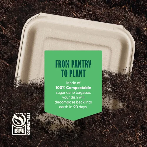 Vista 5 de Recipientes de alimentos 100% compostables para llevar [8 x 8 pulgadas, 3 compartimentos, paquete de 50 unidades], contenedores de calidad