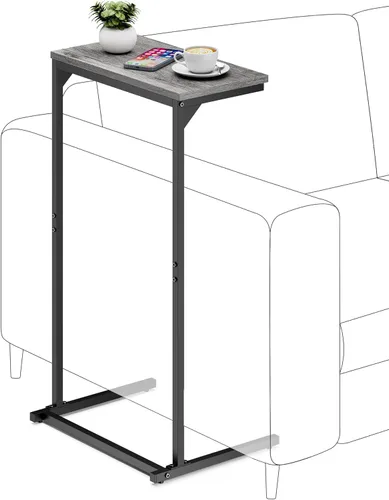 Vista 4 de TUTOTAK Mesa auxiliar en forma de C, mesa auxiliar pequeña, juego de 2, mesa de sofá de 28.7 pulgadas de alto, mesa de sofá, sala de estar, Gris