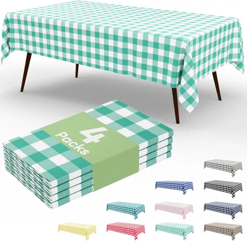 Vista 13 de misaya Paquete de 4 manteles desechables de búfalo, mantel de plástico impermeable de 54 x 72 pulgadas, manteles rectangulares a cuadros caqui