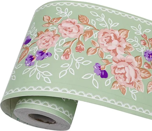 Vista 9 de Papel pintado floral borde autoadhesivo PVC azulejos rollo extraíble baño cocina pared decoración rosa peonía