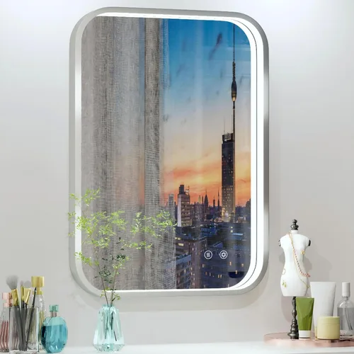 Vista 21 de Espejo de baño LED con marco negro de 16 x 24 pulgadas con luces, ajustable de 3000 K/4500 K/6000 K, espejos de tocador de baño iluminados