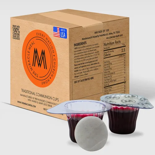 Vista 9 de The Miracle Meal - Paquete de viaje – Taza de comunión tradicional prellenada – Bolsa de 25 con oblea y 100% jugo de uva Concord