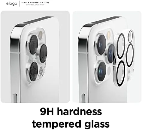 Vista 4 de elago Vidrio templado + protector de lente de cámara compatible con iPhone 14 Pro / 14 Pro Max, dureza 9H, antihuellas, inastillable, protección