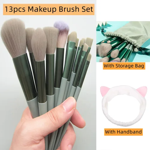 Vista 2 de 13pcs Makeup Brushes Set Foundation Powder Concealers Eye Shadows Makeup Brush,with Gift Bag (Green)